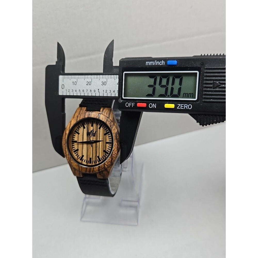 Wild Wooden Quartz Watch Zebrawood Dial Leather Strap Minimalist New Battery - Picture 5 of 10